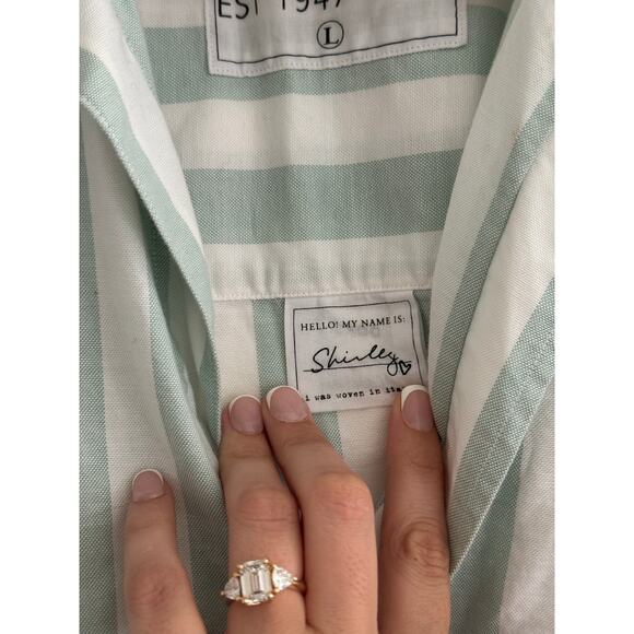 FRANK & EILEEN Shirley Oversized Button Up Shirt in Sage Stripe Size Large - Picture 5 of 7